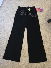 Vtg NWT 70's Trousers Up Women's Pants Size 11/12 Black Beaded Music Note Disco