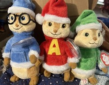 Ty Beanie Baby Set of 3 Alvin Simone & Theodore Chipmunks With Holiday Hats Tags