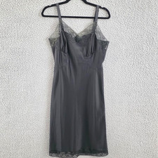 Vintage Barbizon Mid-Century Full Slip Womens Medium Black Floral Lace Trim