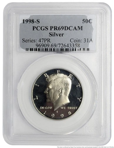 PCGS 1998 S Kennedy Half Dollar 50c PR 69 DCAM Silver Proof Coin San Francisco