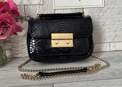 Michael Kors Umhängetasche Schultertasche schwarz Sloan Snake Embossed Flap Chain Bag