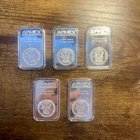 1 oz Silver Bar - APMEX (Lot of 5 Bars), capsule holders included