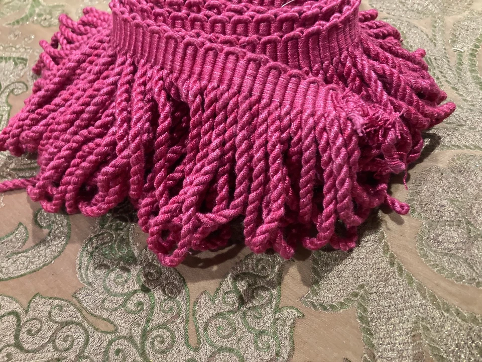 Vintage Pink 6" Bullion Fringe Trim Curtains Pillows 92'' - Image 2 of 4