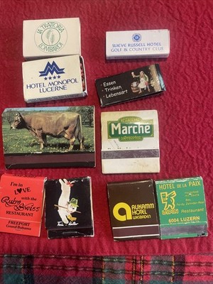 Lot of 10 Vintage International Matchbooks Ireland Switzerland Hotel Restaurant