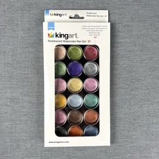 Kingart Studio 21 Brilliant Pearlescent Watercolor Pan Set With Holder and Brush