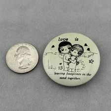 Vintage 1970s Love Is... Leaving Footprints Kim Casali Pinback Button #60284