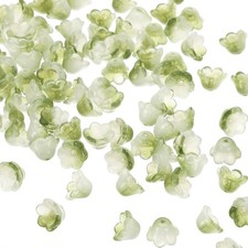 Glass Trumpet Flower Beads, 100 Pcs Gradient Flower Bead Charm, Olive Green