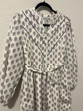 Polagram Dress Womens L Ivory Purple Floral 3/4 Sleeve Midi Spring Easter BOHO