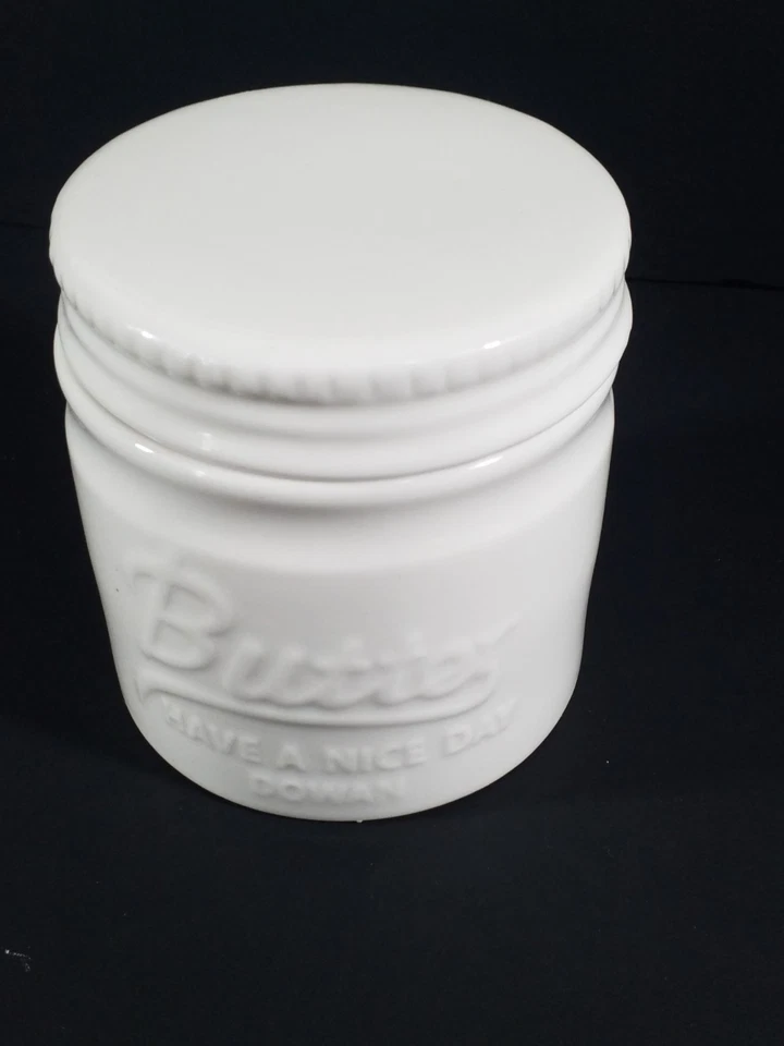 Dowan Ceramic French Butter Bell Keeper Crock Mason Jar  White Embossed - Image 2 of 4
