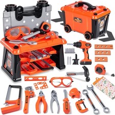 Kids Tool Set with Box and Electronic Toy Drill, Pretend Play Kids Workbench Con