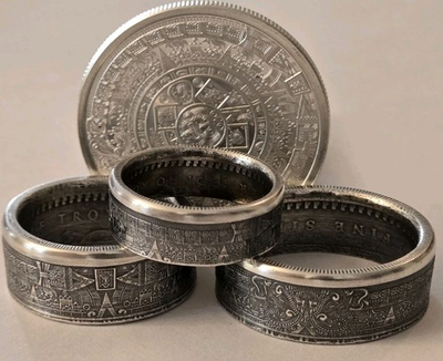 #ad Aztec Calender 999 Pure Silver RING Azteca Mayan Sz 5 8 Stars Celestial 1 4 Oz $58.00