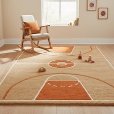 New Modern Basketball Court Design Area Rug for Kids Room Handmade Carpet.