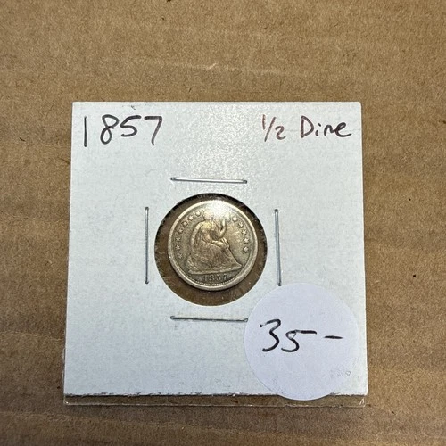 1857 AU++ Seated Liberty Half Dime Excellent Rainbow Color