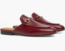 Gucci Princetown Rosso Ancora Dark Red Leather Slide Loafer Mule Slip Flat 36.5
