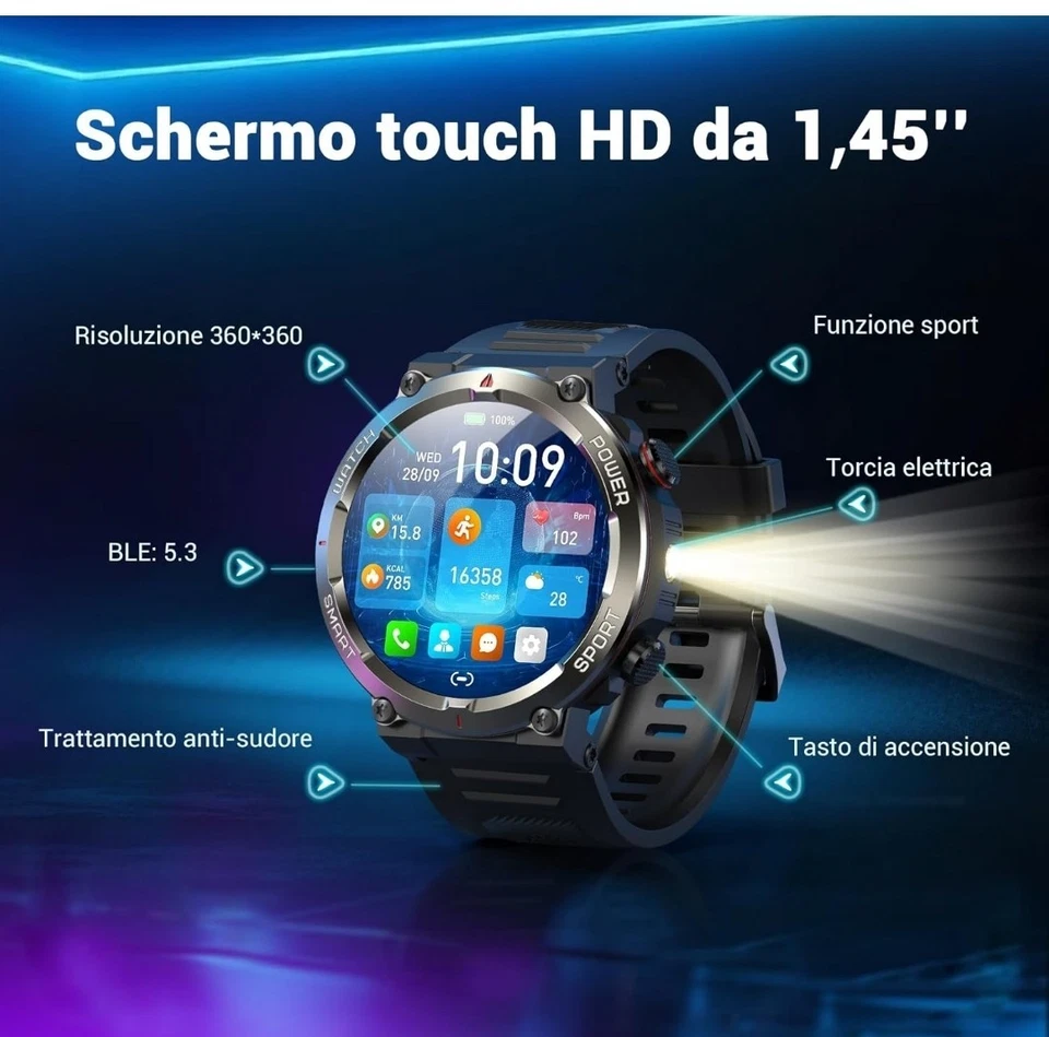 Blackview 2025 New W50Pro Smart Watch with Emergency Lighting 960mAh - Immagine 2 di 4