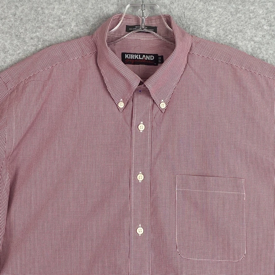 Kirkland Signature Mens 17-33 Red Check Non Iron Long Sleeve Button Up Cotton - Image 2 of 4