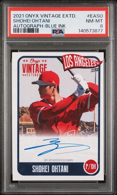 Shohei Ohtani 2021 Onyx Vintage Extended #EASO Blue Ink Autograph Auto PSA 8