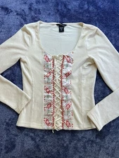 Vintage Moda International by Victoria’s Secret Lace Up Corduroy Top Womens S