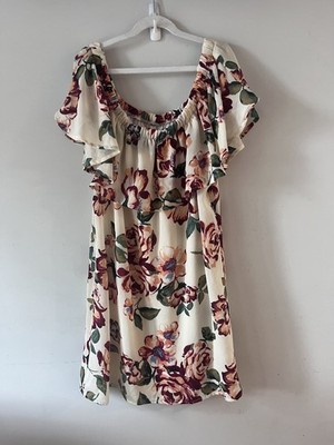 Emerald Sundae Juniors' Rose Floral-print Off-the-shoulder Mini Dress, Ivory ECU