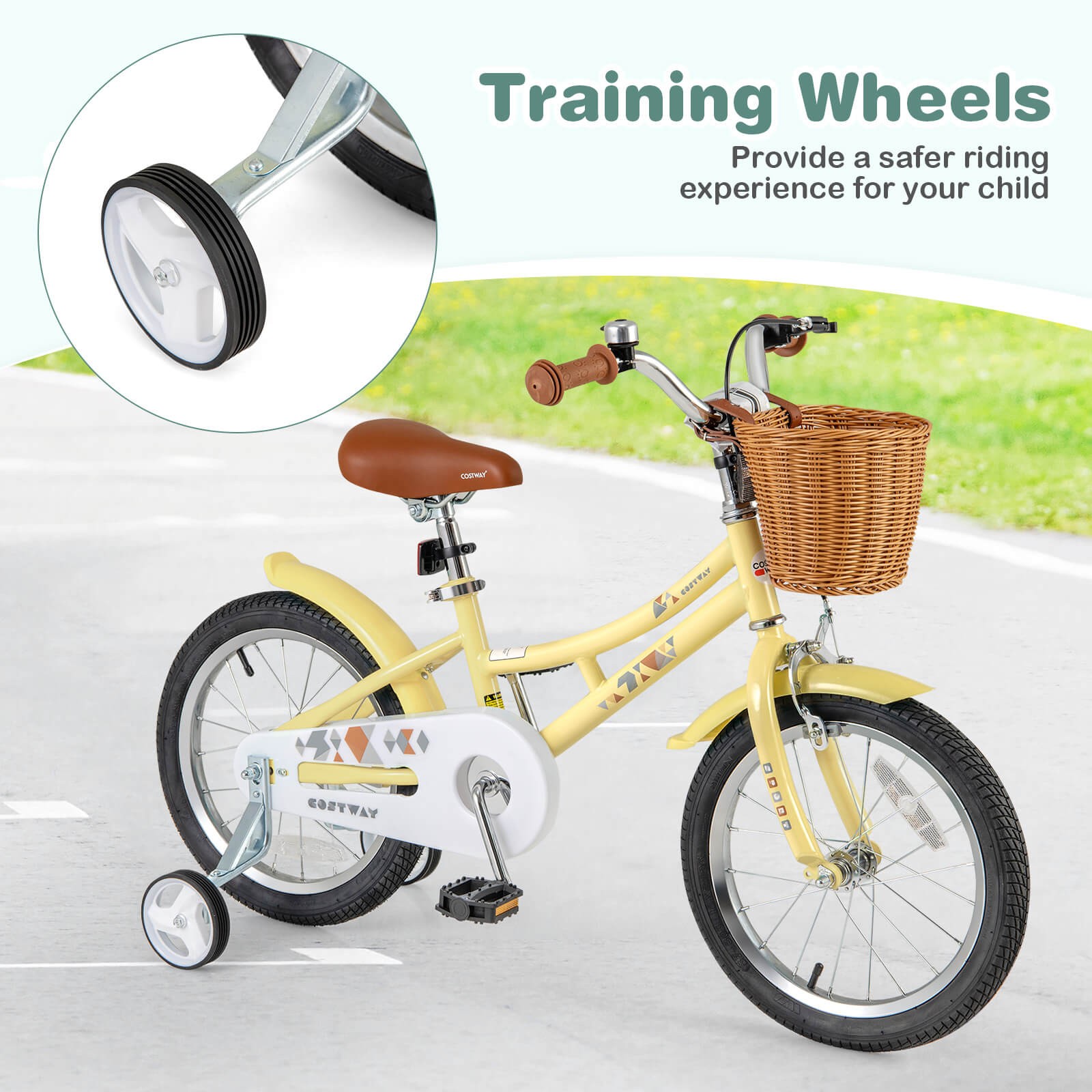 16" Kids Bike w/Height Adjustable Handlebar Seat Basket Bell Training Wheels