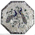 18" Marble Side Table Top Peacock Inlay Pietra dura Art Handmade Home Decor