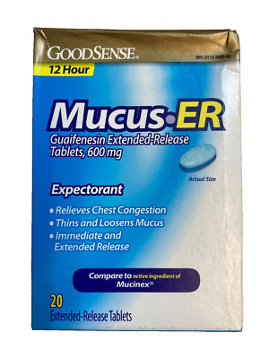 GoodSense 12 Hour Mucus-ER Expectorant, 600 mg, 20 Tablet Bottle, exp. 06/2025