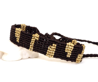 Bracelet Black With Details Golden IN Thread Waxed Adjustable