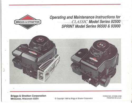 Briggs & Stratton 92500 Sprint 96500 93900 Betriebsanleitung Wartungsanleitung  - Bild 1 von 2