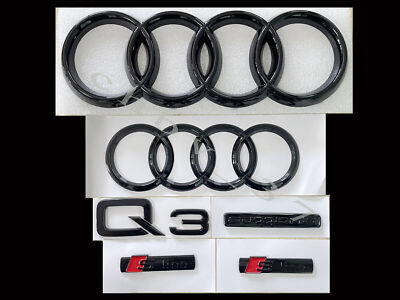 #ad #ad New Audi Q3 Emblem Glossy Black Rings Front Rear Quattro Sline Combo 6PC 13 21 $72.03