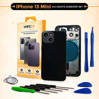 Backcover für iPhone 13 mini Schwarz Gehäuse Rahmen Rückseite Glas Frame Housing