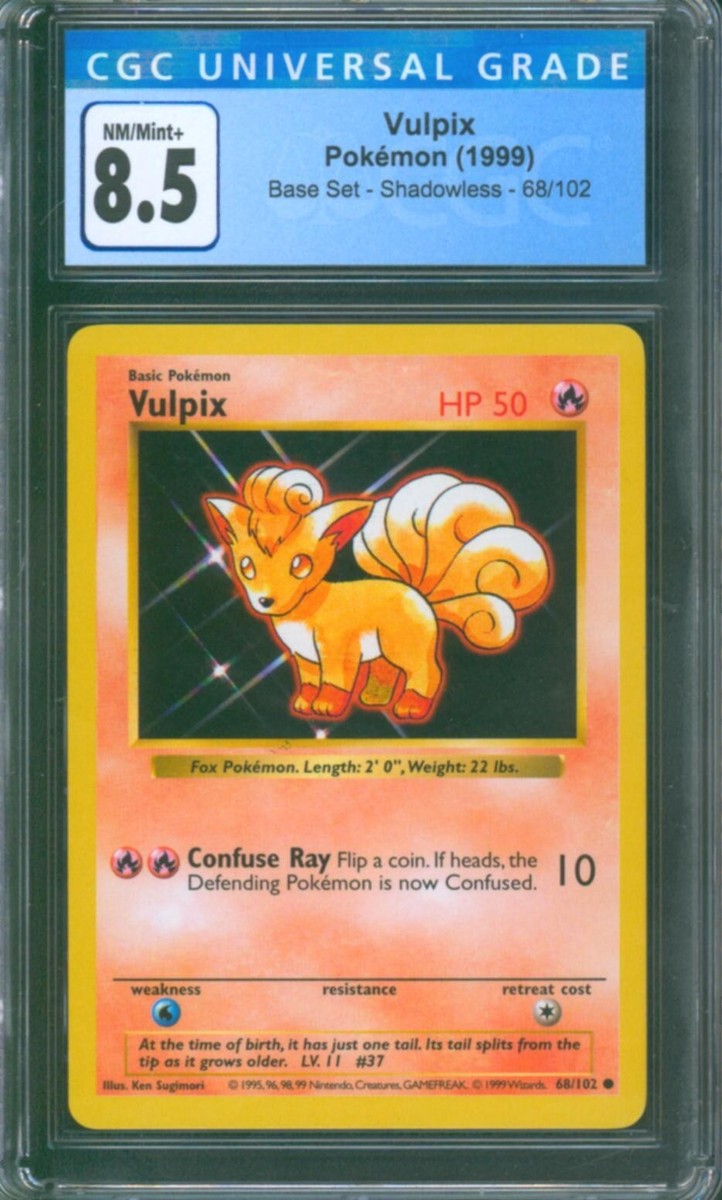 ポケモンカードゲーム Vulpix 1st edition shadow less 1999 Pokemon Base Set SHADOWLESS 🔥 VULPIX 🔥 #68 CGC 8.5 NM