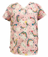 Serene Uniform Women's Fashion Medical Scrub Tops Pink Daily Llama Rainbow L