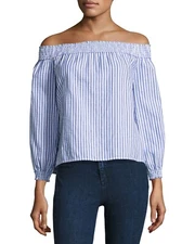 rag & bone JEAN Drew Striped Off-the-Shoulder Top Blue/White XS