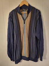 Vintage Tosani Sweater Adult XL Zipper Striped Polo Knit Made in Canada