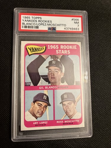 Art Lopez Gil Blanco Moschitto Yankees Rookies 1965 Topps High Number 566 PSA 7 - Picture 3 of 8