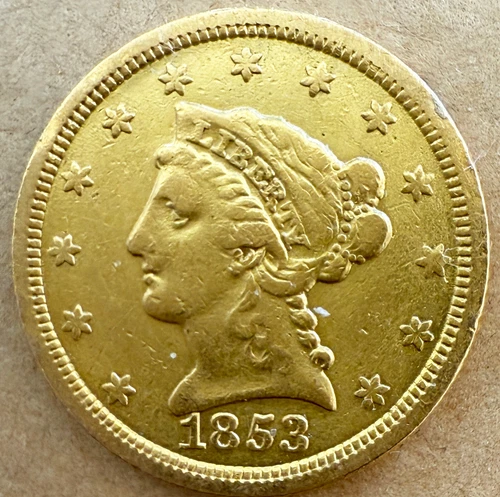 1853 $2.50 US Gold Liberty Head Quarter Eagle XF Coin