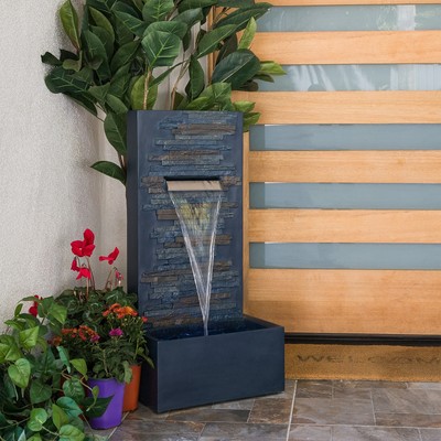 Alpine Corporation 32'' Cascading Stone Wall Fountain with Grey
