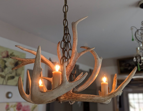 Vintage Rustic Antler Chandelier Folk Art Lodge Cabin Adirondack Hanging Light - Picture 7 of 23