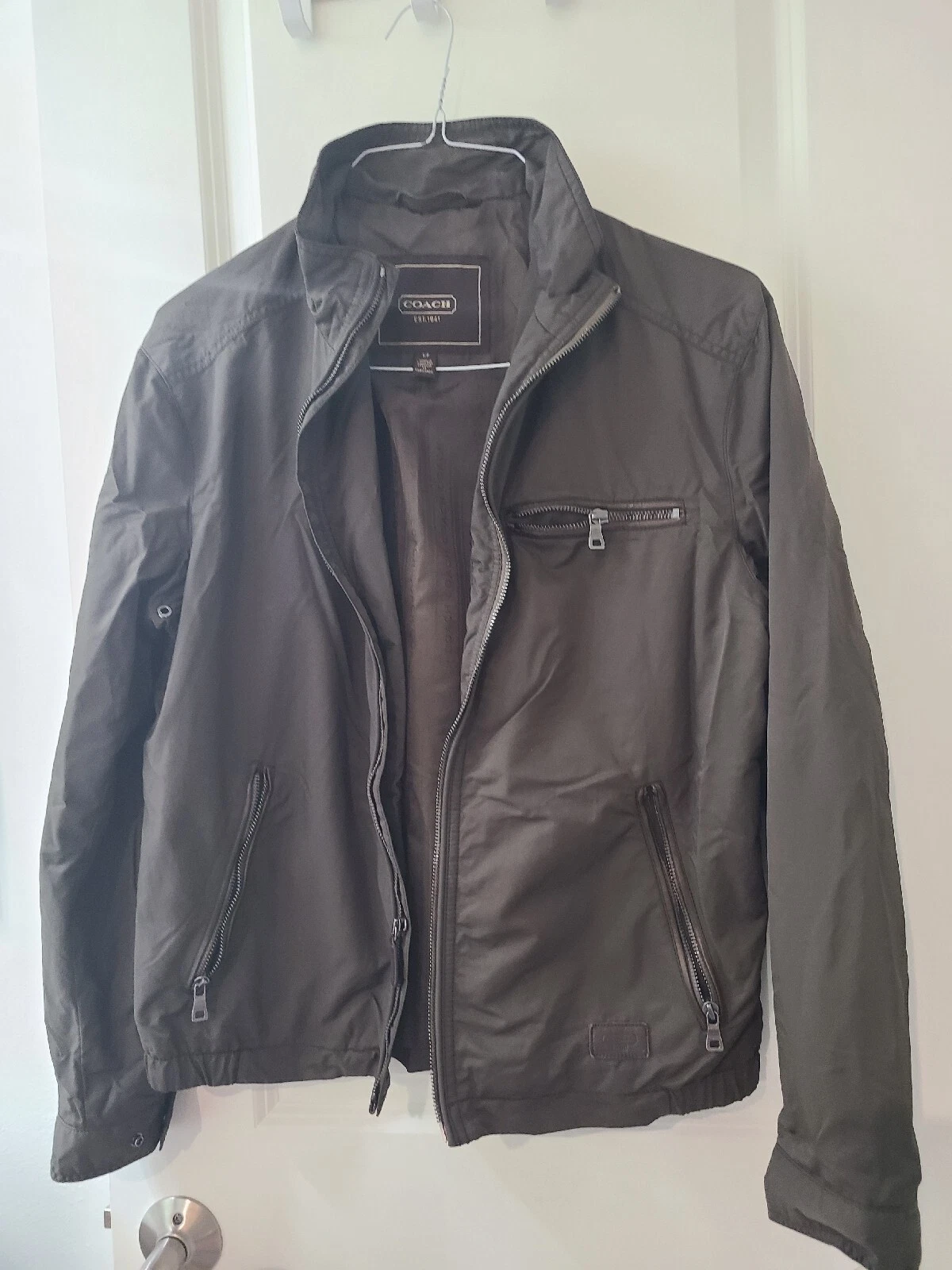 Giacca Coach Est 1941 donna esercito verde scuro con bordi in pelle taglia small