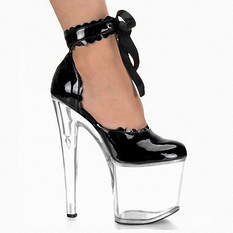 Transparent Crystal Ankle Strap Platform Pumps 15cm High Heels for Women 2022-image