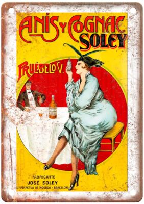Anís y Cognac Solsy, Pruébelo V, c 1910s Liquor Poster Retro Look Sign E502