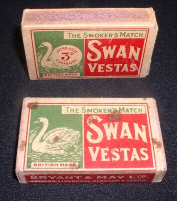 英国 SWAN VESTAS Bryant & May 琺瑯 看板 マッチ 2x SWAN Vestas~Bryant & May Ltd. empty vintage Matchboxes~3