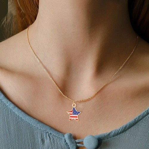 Pendant Necklace U.S. Star Flag Necklace Chain Necklace Jewelry Gold July USA - Picture 4 of 4