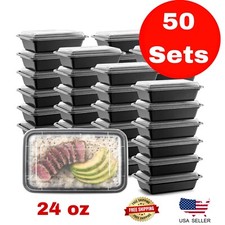 50 Set 24 oz Meal Prep Food Containers with Lids Reusable Microwavable BPA FREE