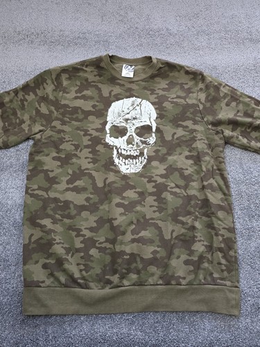 Y2K Camo Skull Sweat Shirt Mens XXL Long Sleeve Grunge Street Baggy Punk Alt