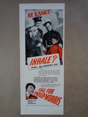 1940s PHILIP MORRIS Cigarettes Armed Forces Inhale MCM Vintage Poster Print Ad