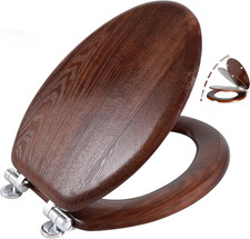 Elongated Wood Toilet Seat Quiet Close Quick Release Hinges Dark Walnut Finish