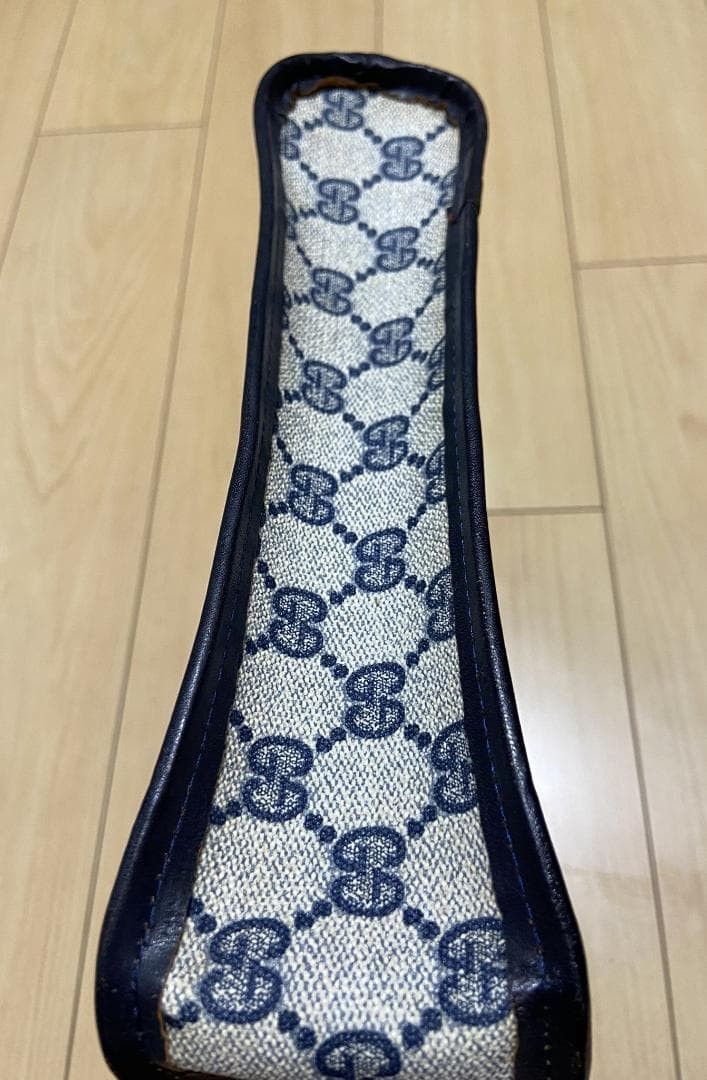 GUCCI Vintage GG Supreme Tote Blue Leather 1970s Rare Gold Triangle Plaque thumbnail 7