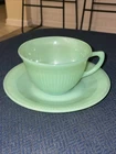 Vintage Fire King Jadeite Cup & Saucer, c1948-50 USA, Ribbed Edge, MCM Drinkware