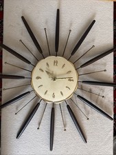 Vintage Robert Shaw LUX MCM Danish Starburst Sputnik Teak 26 Wall Clock